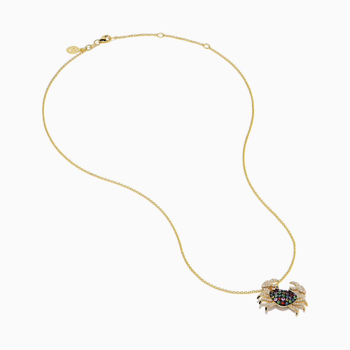 Multi Sapphire and Diamond Crab Pendant in 14K Yellow Gold view 2