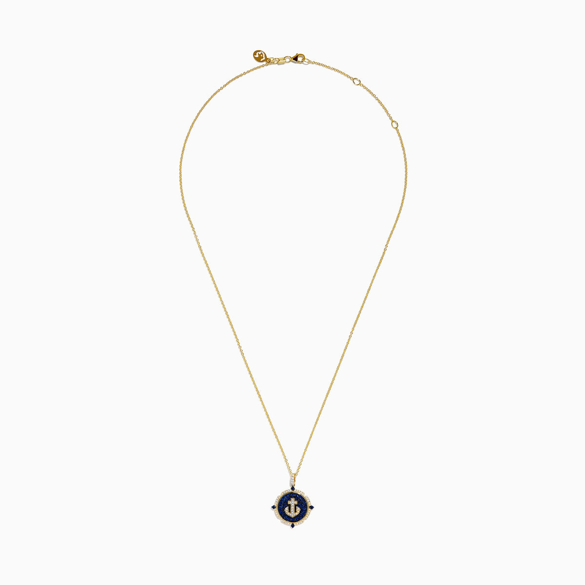 Blue Sapphire and Diamond Anchor Medallion Pendant in 14K Yellow Gold view 3