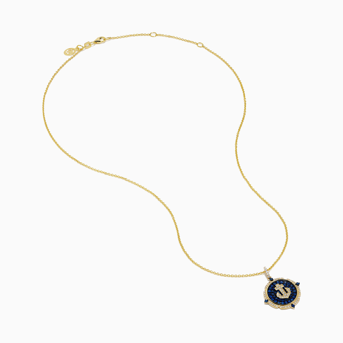 Blue Sapphire and Diamond Anchor Medallion Pendant in 14K Yellow Gold view 2