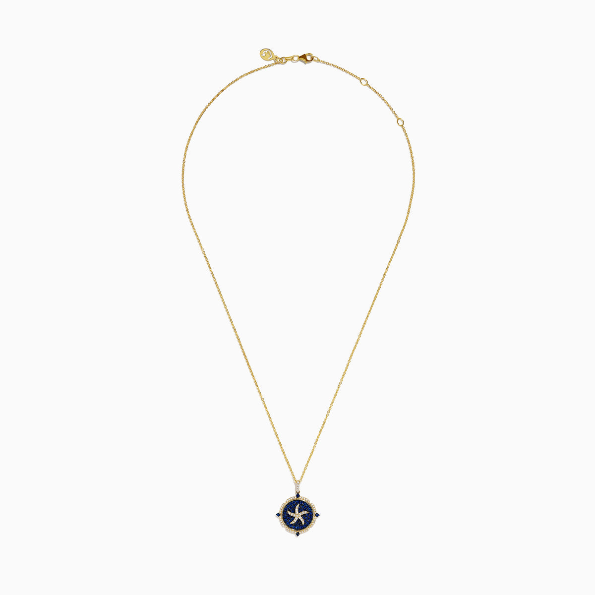 Blue Sapphire and Diamond Starfish Medallion Pendant in 14K Yellow Gold view 3