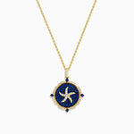 Blue Sapphire and Diamond Starfish Medallion Pendant in 14K Yellow Gold
