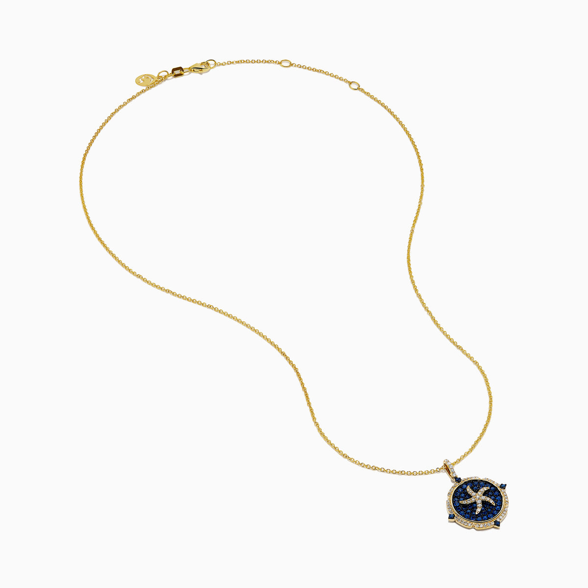 Blue Sapphire and Diamond Starfish Medallion Pendant in 14K Yellow Gold view 2