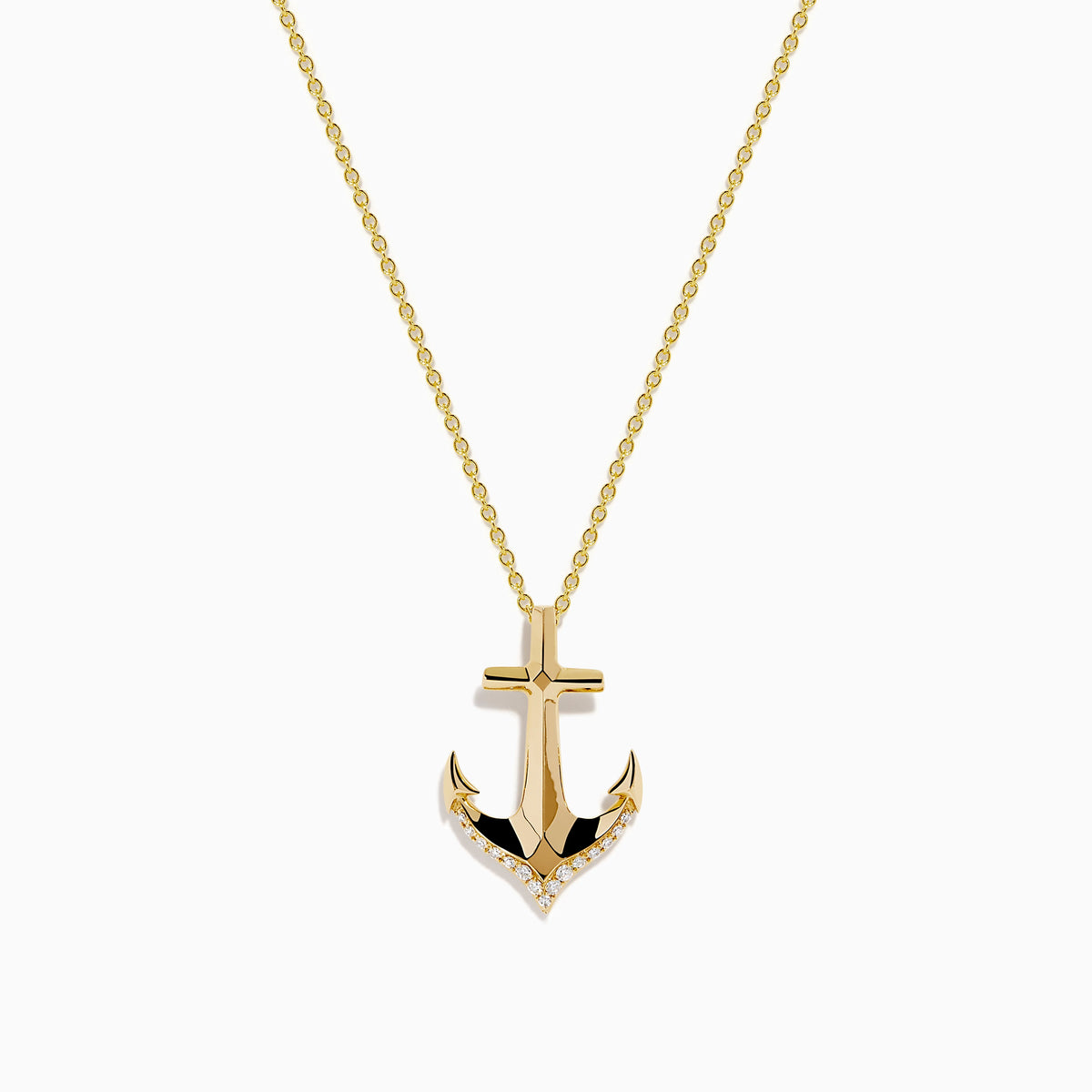 Diamond Accented Polished Anchor Pendant in 14K Yellow Gold