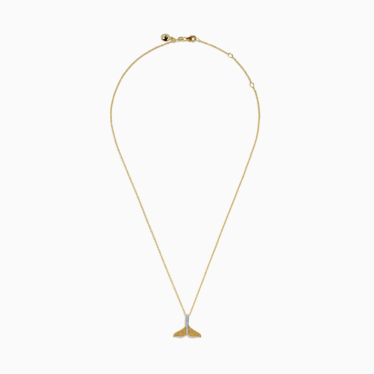 Yellow and White Diamond Pave Whale Tail Pendant in 14K Two-Tone Gold view 3