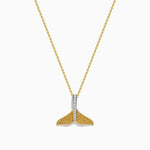 Yellow and White Diamond Pave Whale Tail Pendant in 14K Two-Tone Gold