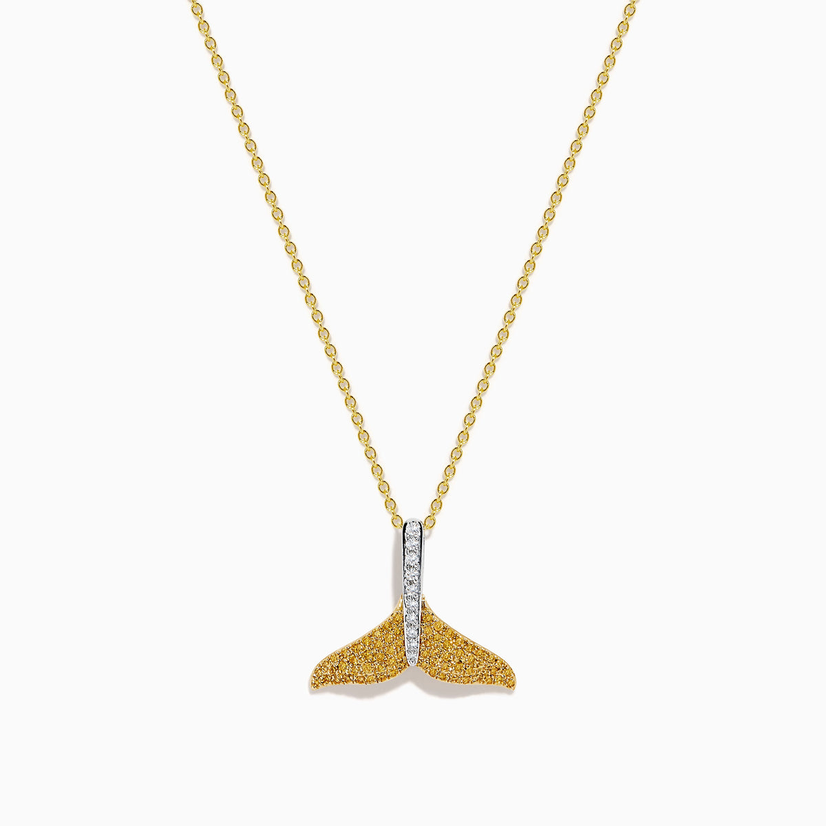 Yellow and White Diamond Pave Whale Tail Pendant in 14K Two-Tone Gold