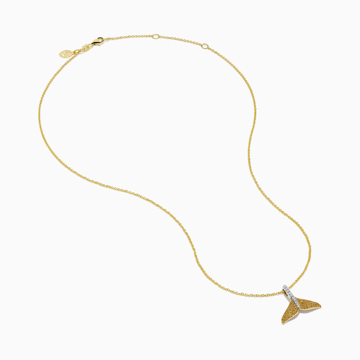 Yellow and White Diamond Pave Whale Tail Pendant in 14K Two-Tone Gold view 2