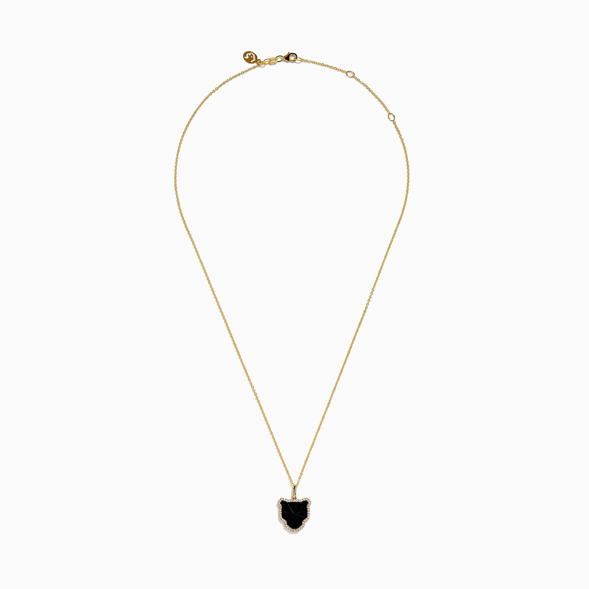 Black Agate and Diamond Halo Panther Pendant in 14K Yellow Gold view 3