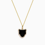 Black Agate and Diamond Halo Panther Pendant in 14K Yellow Gold