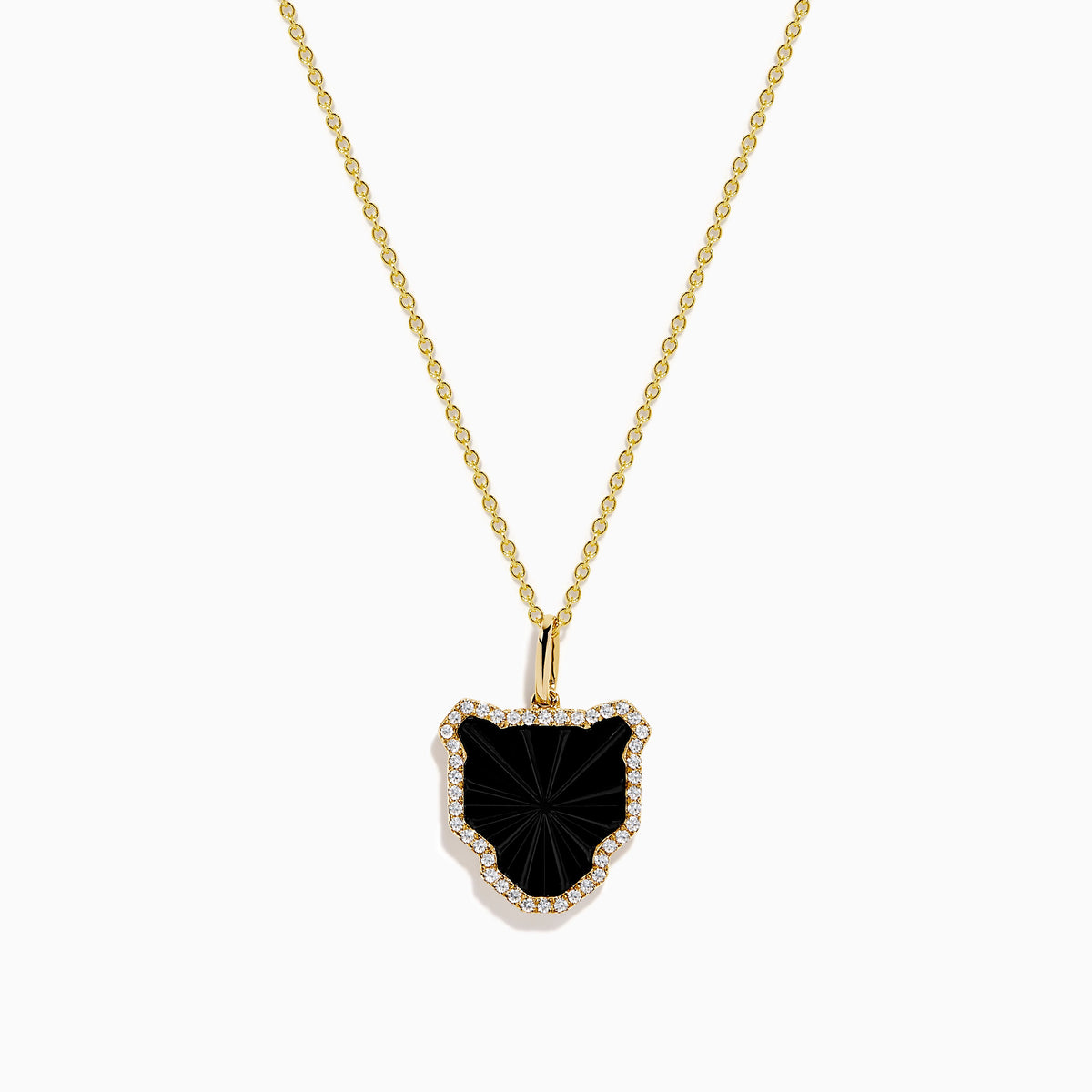 Black Agate and Diamond Halo Panther Pendant in 14K Yellow Gold
