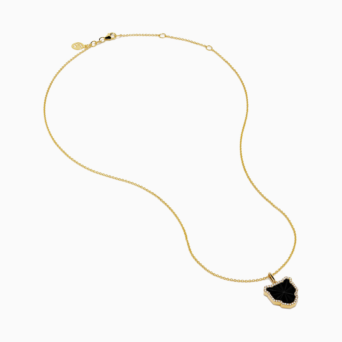 Black Agate and Diamond Halo Panther Pendant in 14K Yellow Gold view 2