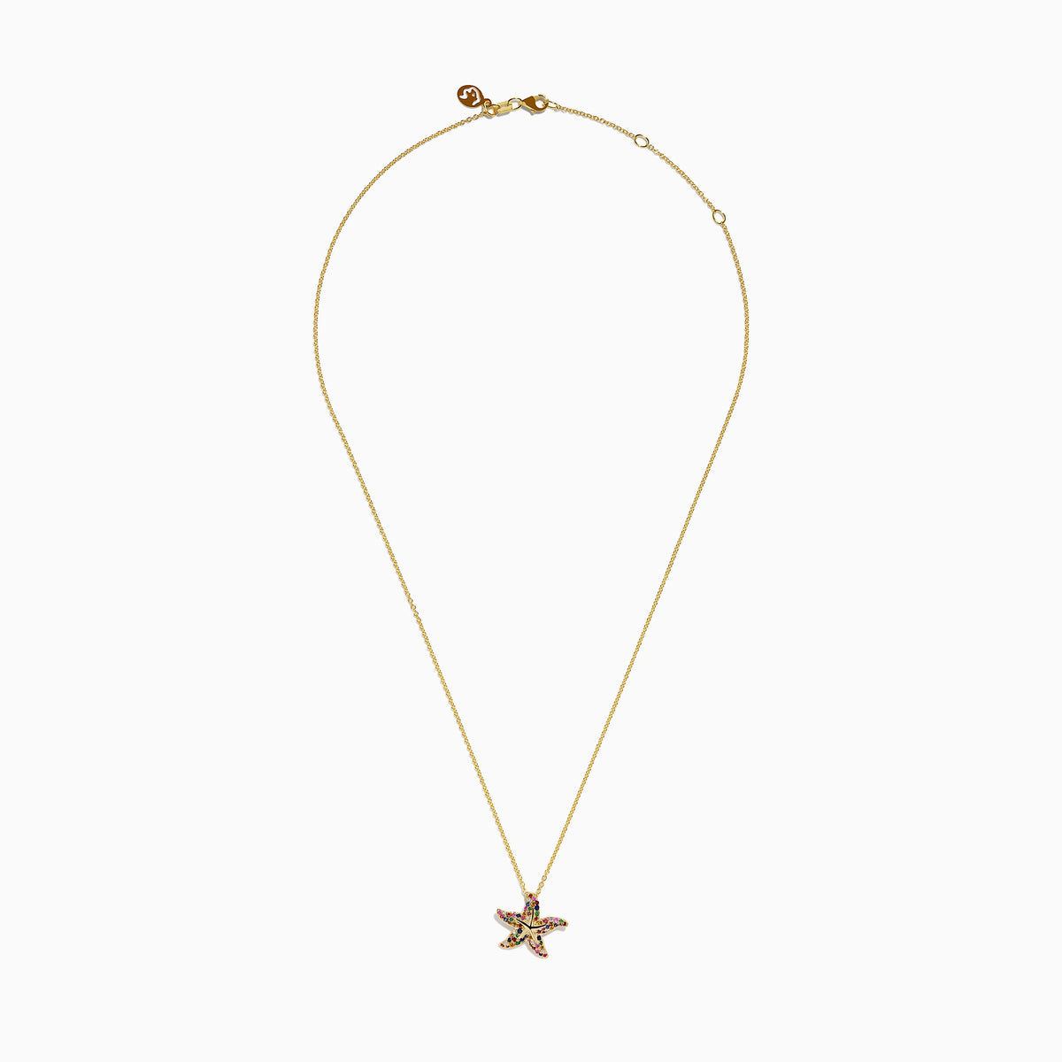 Multi Sapphire and Diamond Starfish Pendant in 14K Yellow Gold view 3