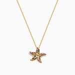 Multi Sapphire and Diamond Starfish Pendant in 14K Yellow Gold