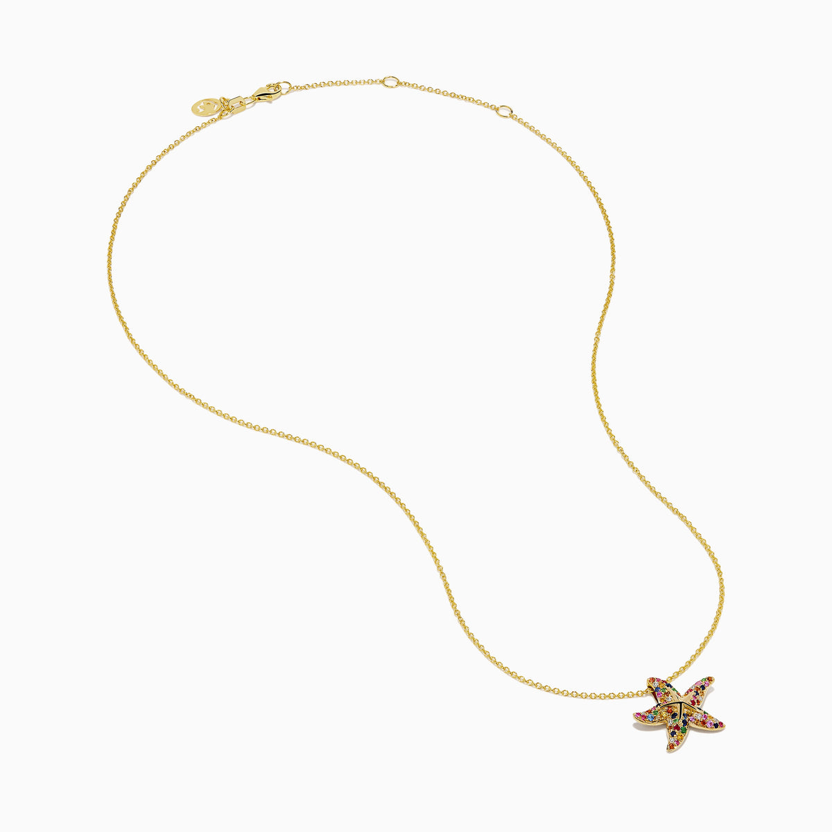 Multi Sapphire and Diamond Starfish Pendant in 14K Yellow Gold view 2