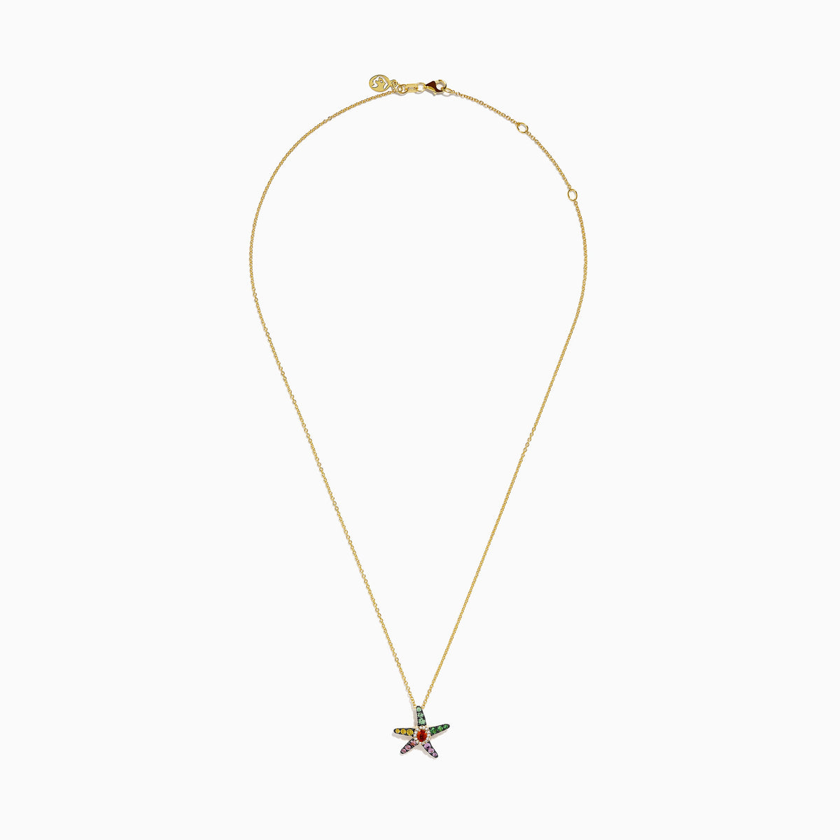 Multi Sapphire and Diamond Starfish Pendant in 14K Gold view 3