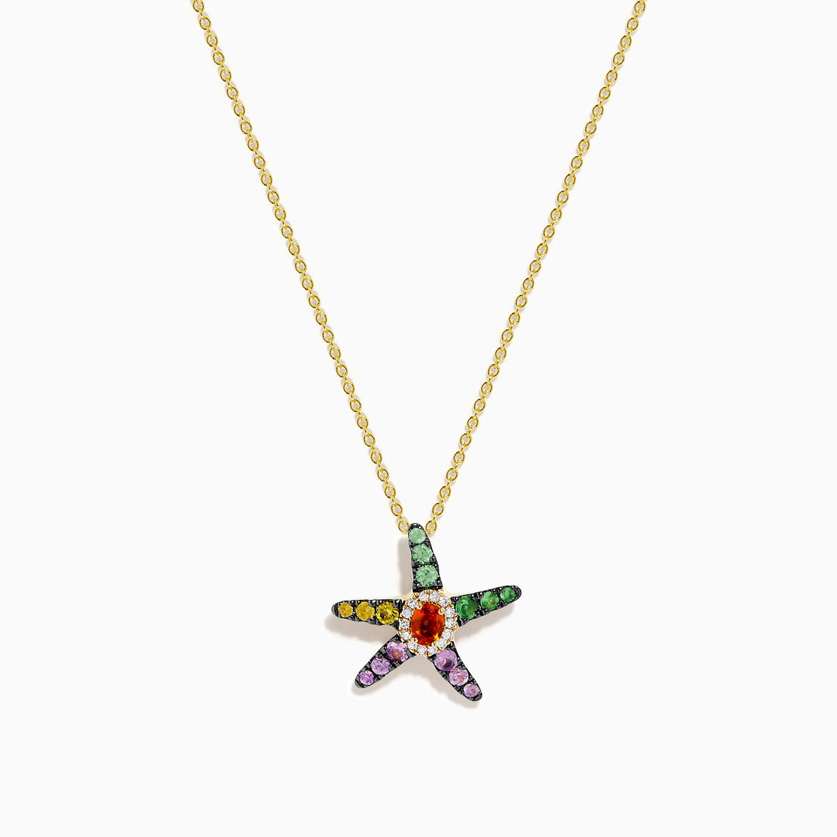 Multi Sapphire and Diamond Starfish Pendant in 14K Gold