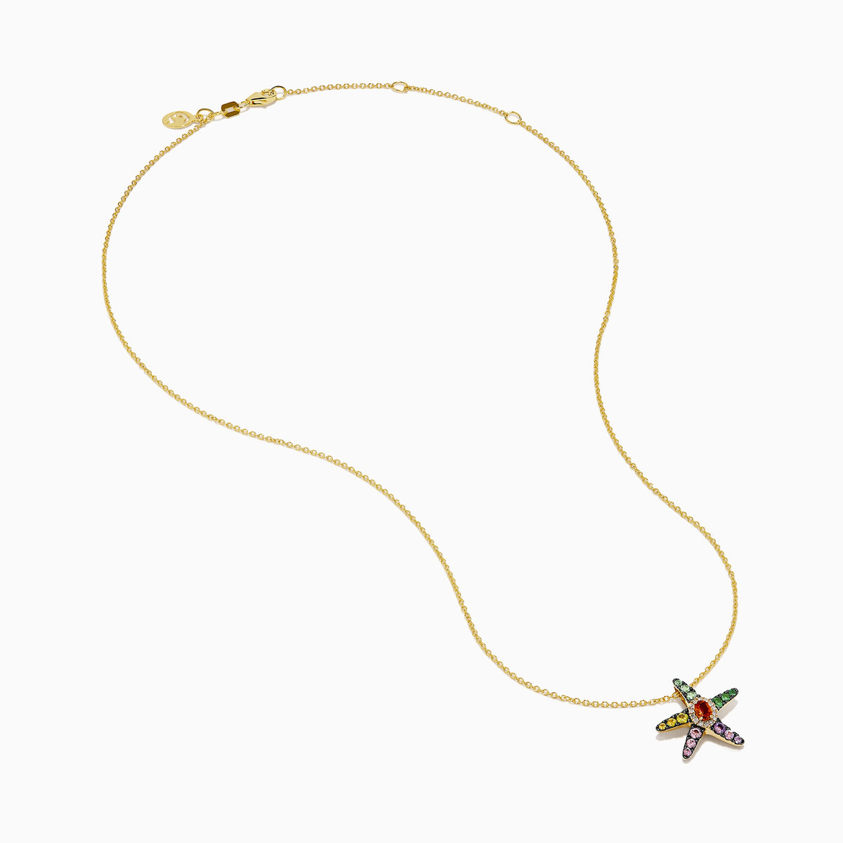 Multi Sapphire and Diamond Starfish Pendant in 14K Gold view 2
