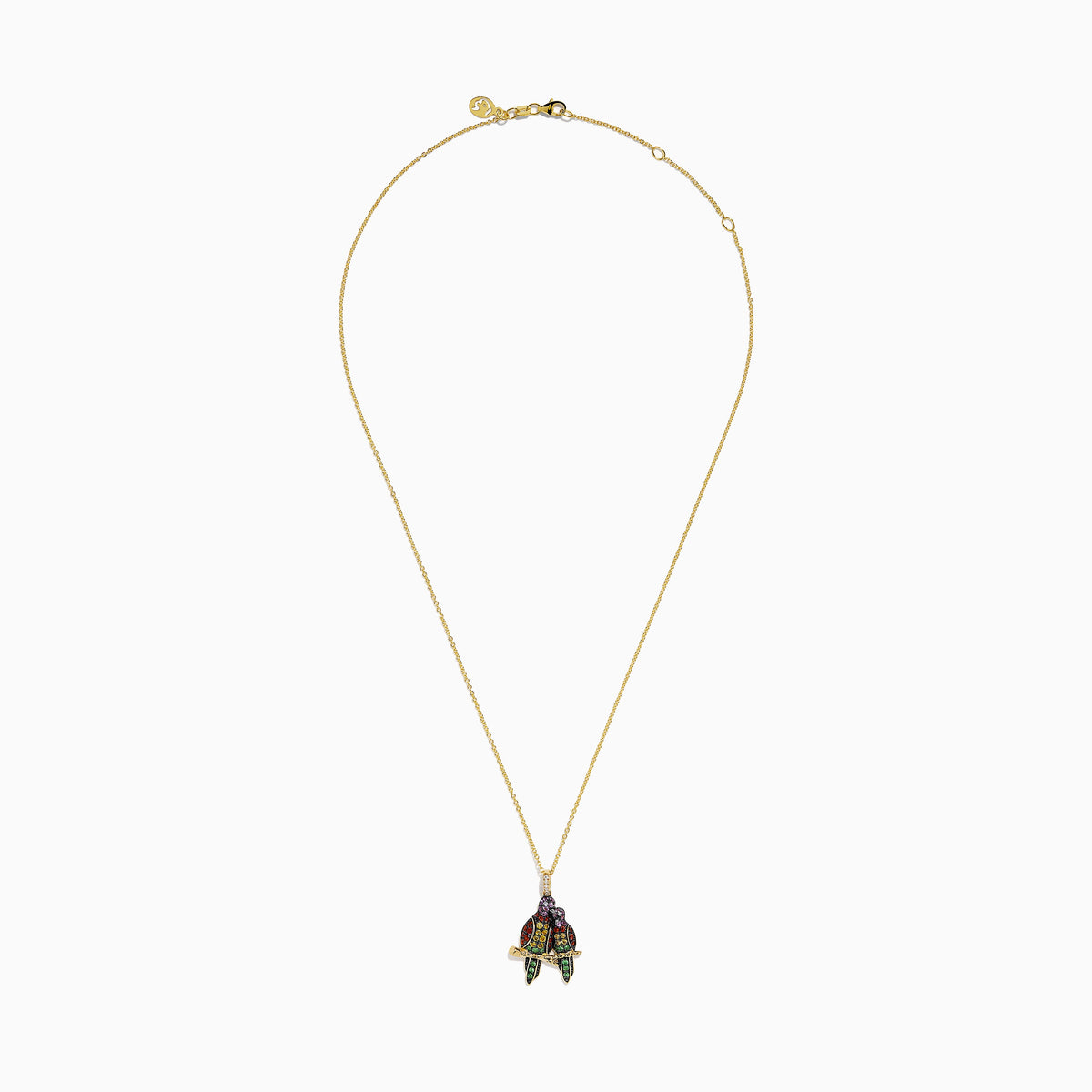 Multi Sapphire and Diamond Lovebirds Pendant in 14K Yellow Gold view 3