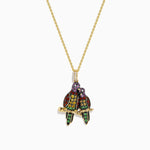 Multi Sapphire and Diamond Lovebirds Pendant in 14K Yellow Gold