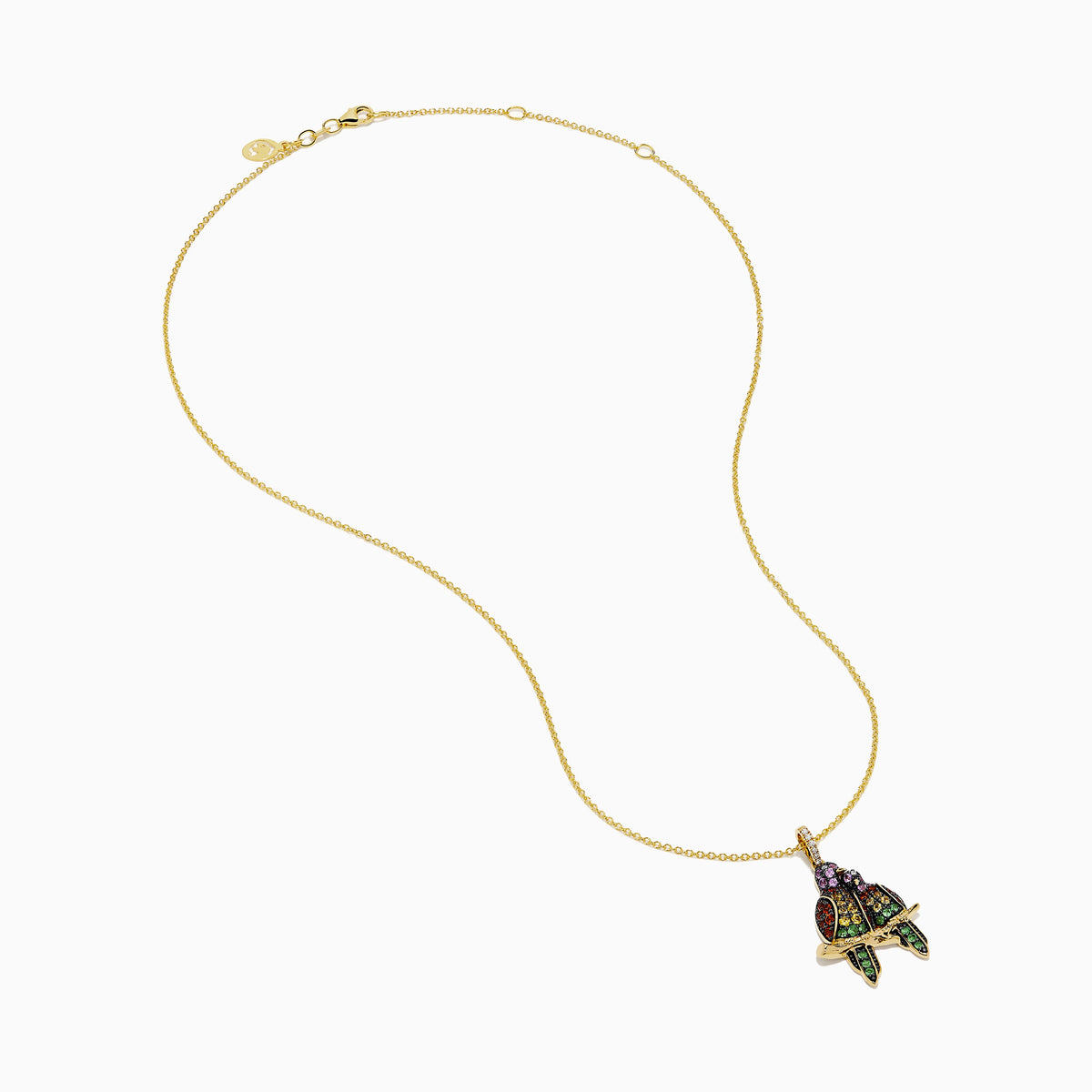 Multi Sapphire and Diamond Lovebirds Pendant in 14K Yellow Gold view 2
