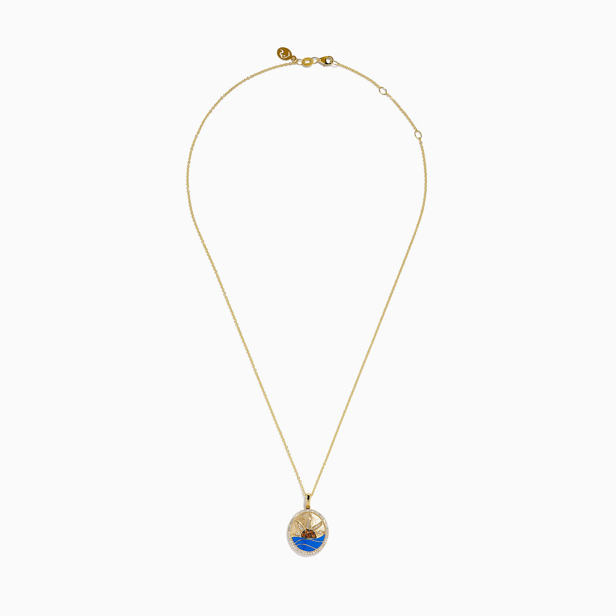 Orange Sapphire, Diamond and Enamel Sunset Medallion Pendant in 14K Yellow Gold view 3