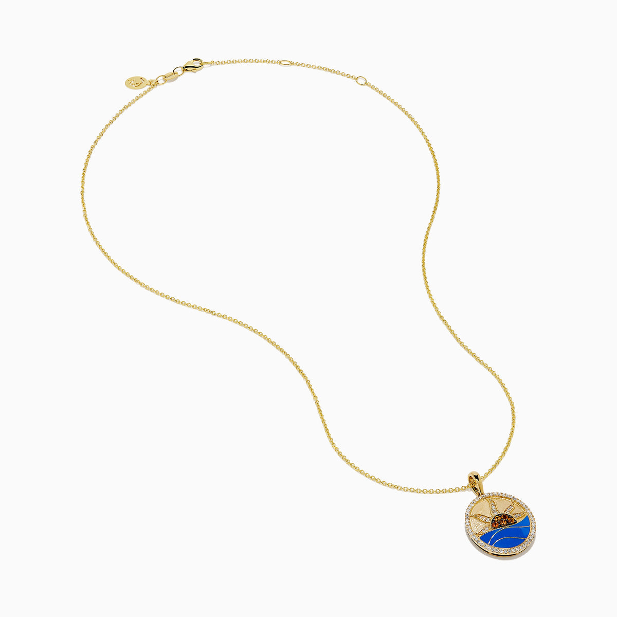 Orange Sapphire, Diamond and Enamel Sunset Medallion Pendant in 14K Yellow Gold view 2