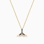 Blue Diamond Whale's Tail Pendant in 14K Yellow Gold, 0.05 ctw