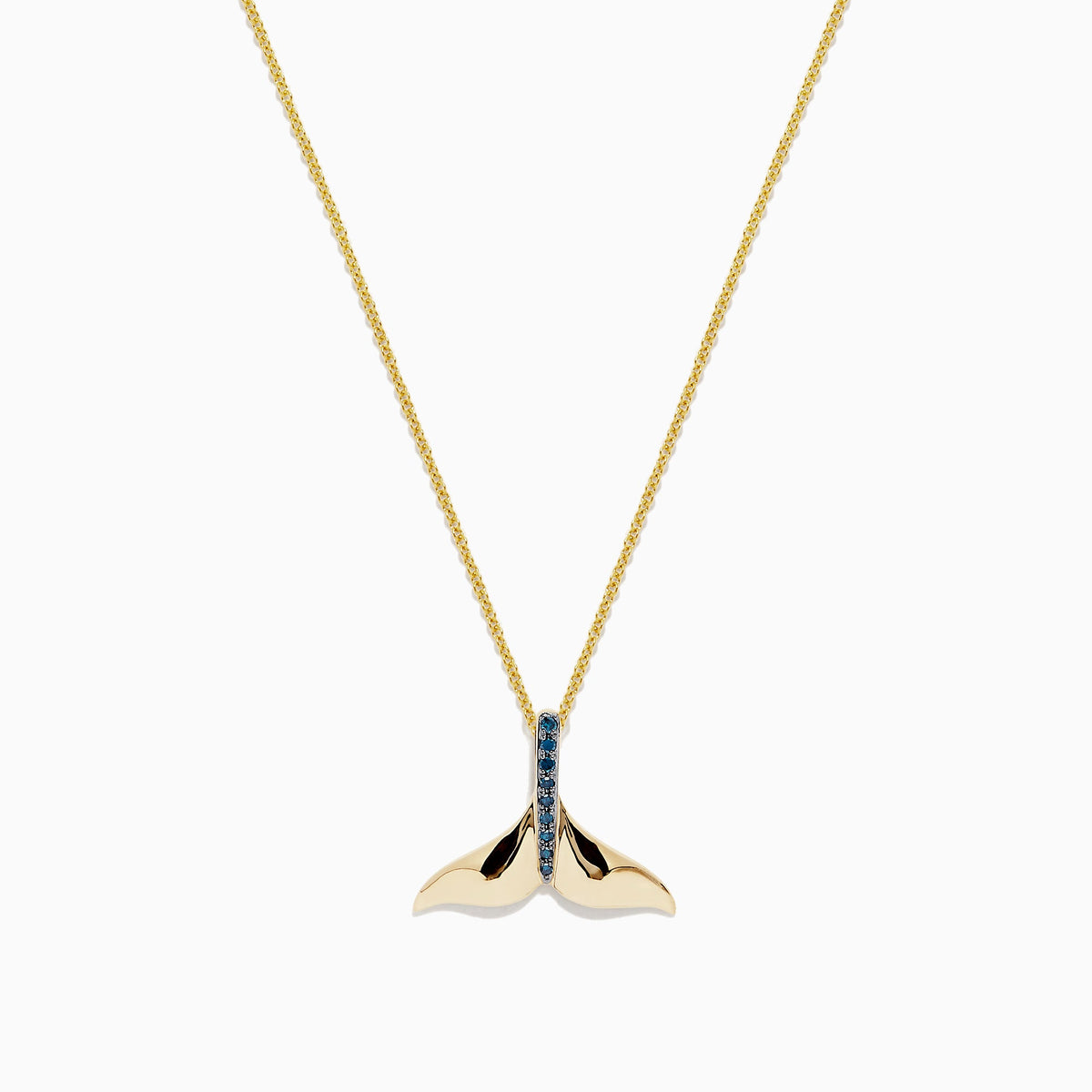 Blue Diamond Whale's Tail Pendant in 14K Yellow Gold, 0.05 ctw