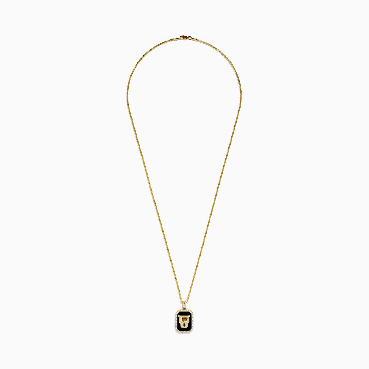Onyx and Diamond Panther Dog Tag Pendant in 14K Yellow Gold view 3