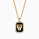 Onyx and Diamond Panther Dog Tag Pendant in 14K Yellow Gold