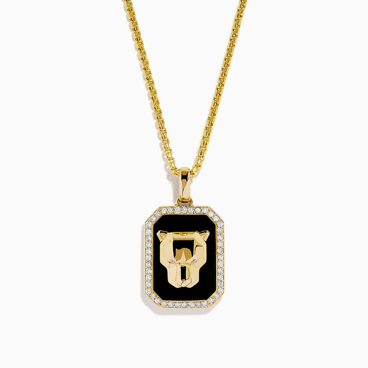 Onyx and Diamond Panther Dog Tag Pendant in 14K Yellow Gold