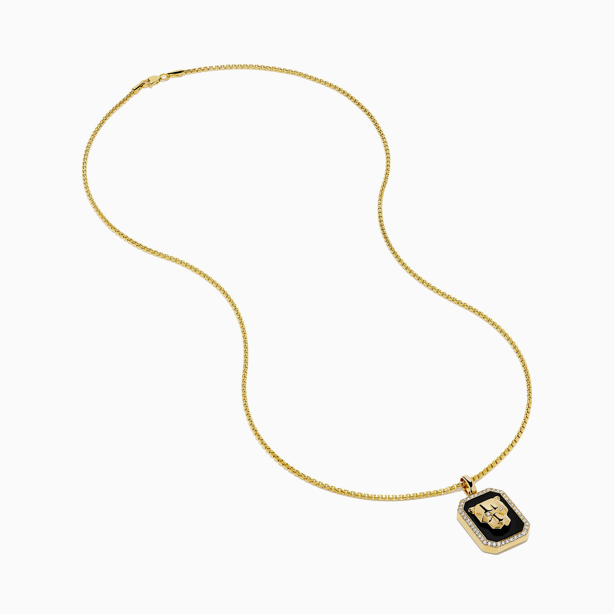 Onyx and Diamond Panther Dog Tag Pendant in 14K Yellow Gold view 2