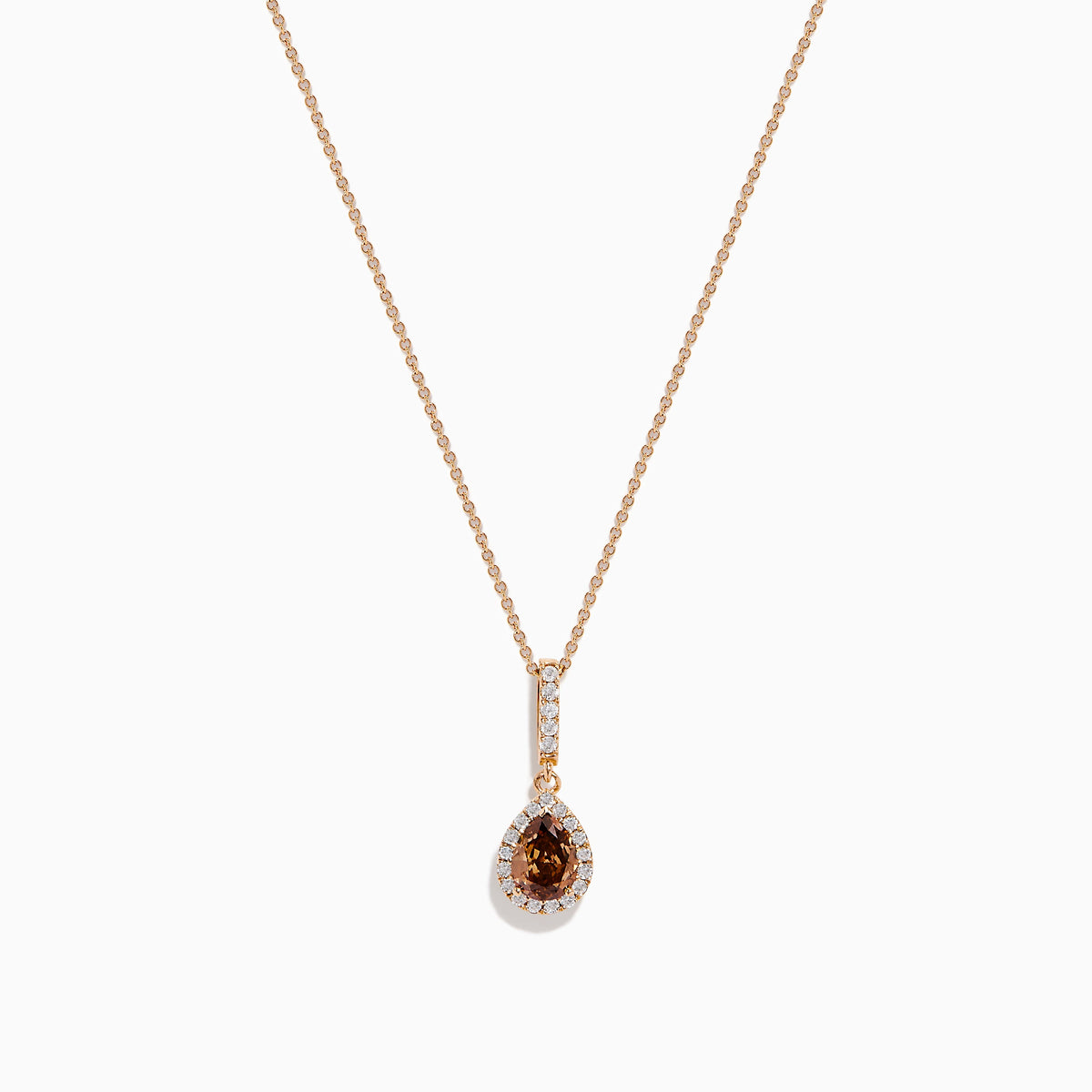 Pear Halo Brown and White Diamond Pendant in 14K Rose Gold