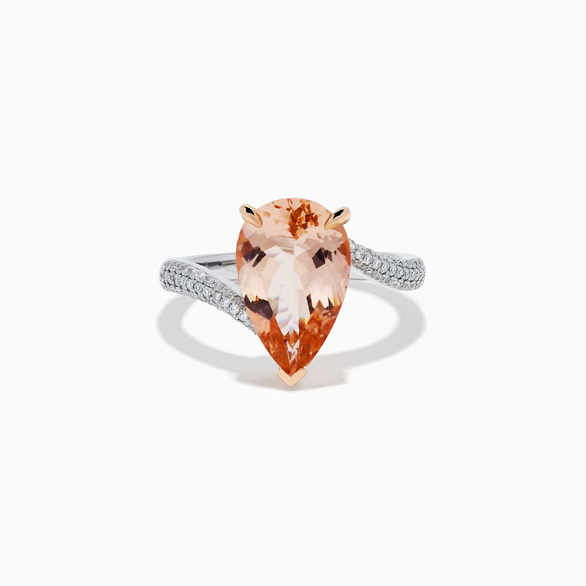 Morganite and Diamond Pear-Shaped Solitaire Ring in 14K Rose and White Gold
