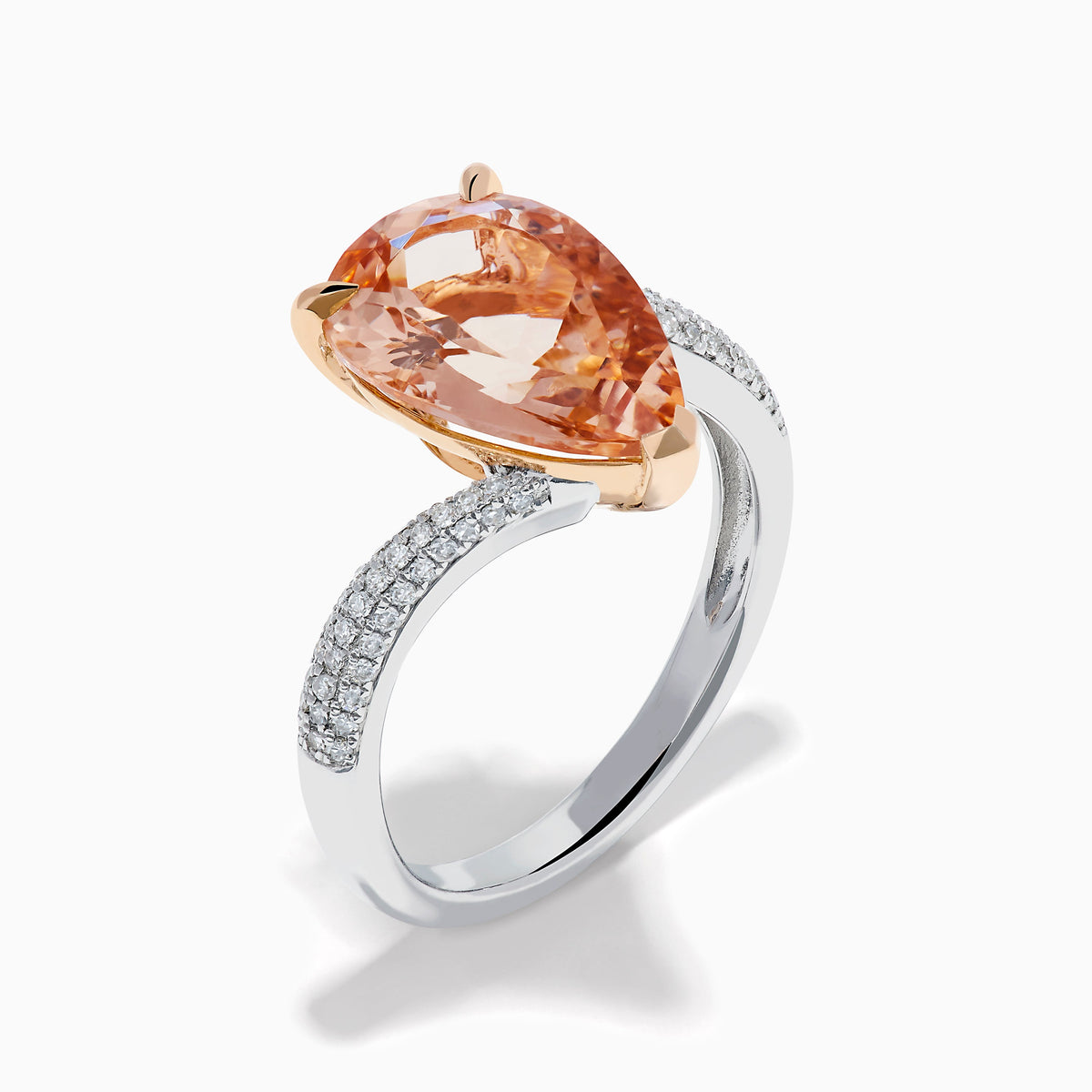 Morganite and Diamond Pear-Shaped Solitaire Ring in 14K Rose and White Gold view 4