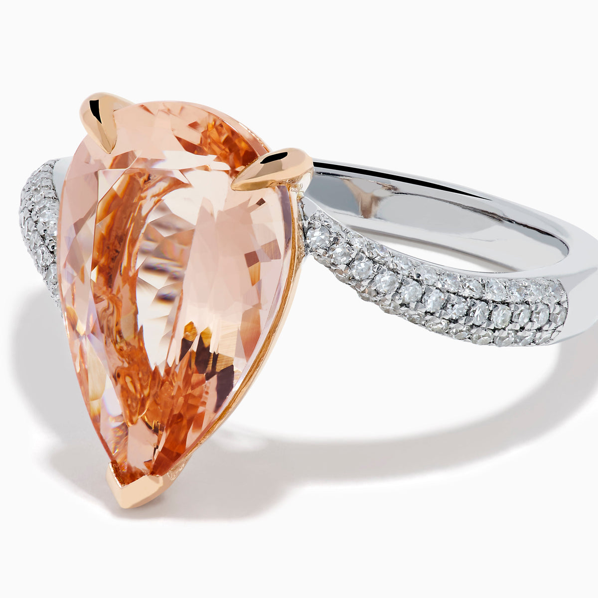 Morganite and Diamond Pear-Shaped Solitaire Ring in 14K Rose and White Gold view 2