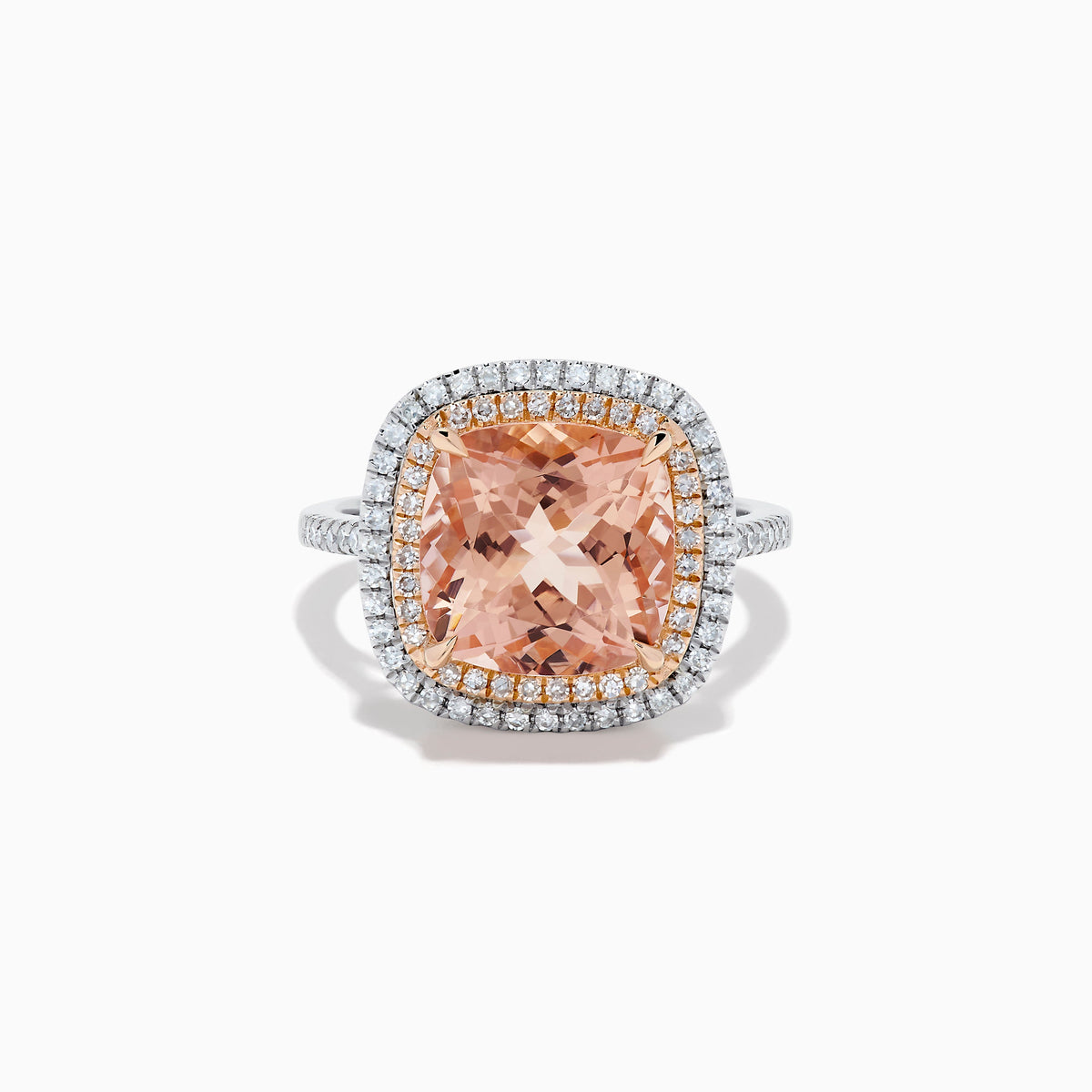Morganite and Diamond Double Halo Ring in 14K Rose and White Gold