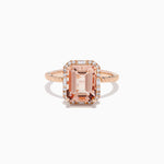 Morganite and Diamond Emerald-Cut Halo Ring in 14K Rose Gold