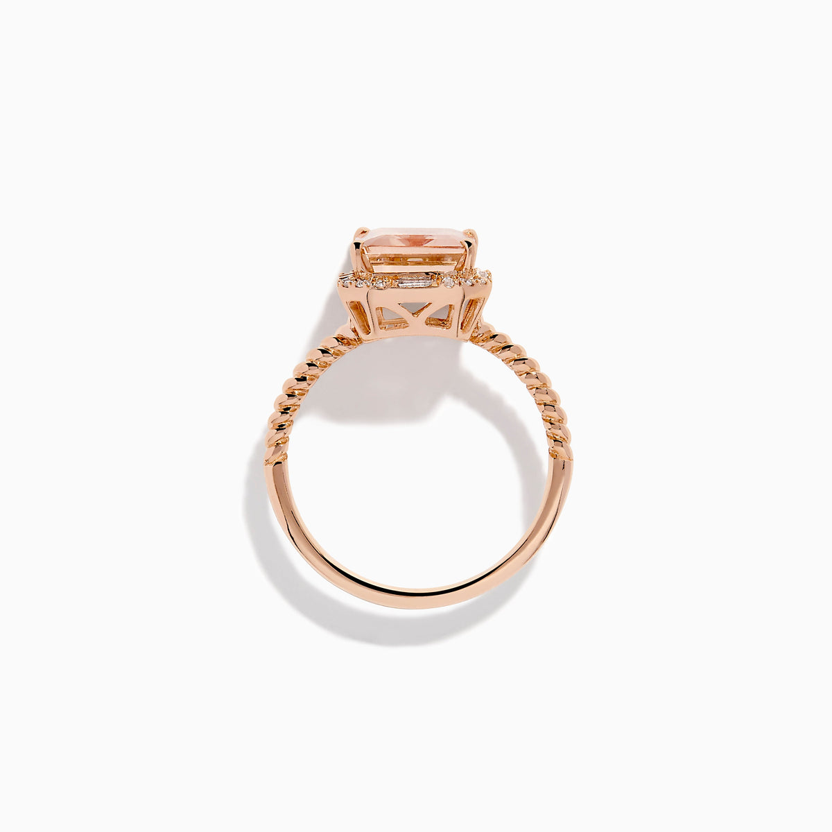 Morganite and Diamond Emerald-Cut Halo Ring in 14K Rose Gold view 3