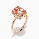 Morganite and Diamond Emerald-Cut Halo Ring in 14K Rose Gold view 4