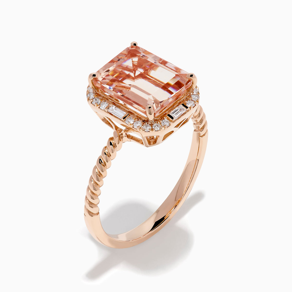 Morganite and Diamond Emerald-Cut Halo Ring in 14K Rose Gold view 4