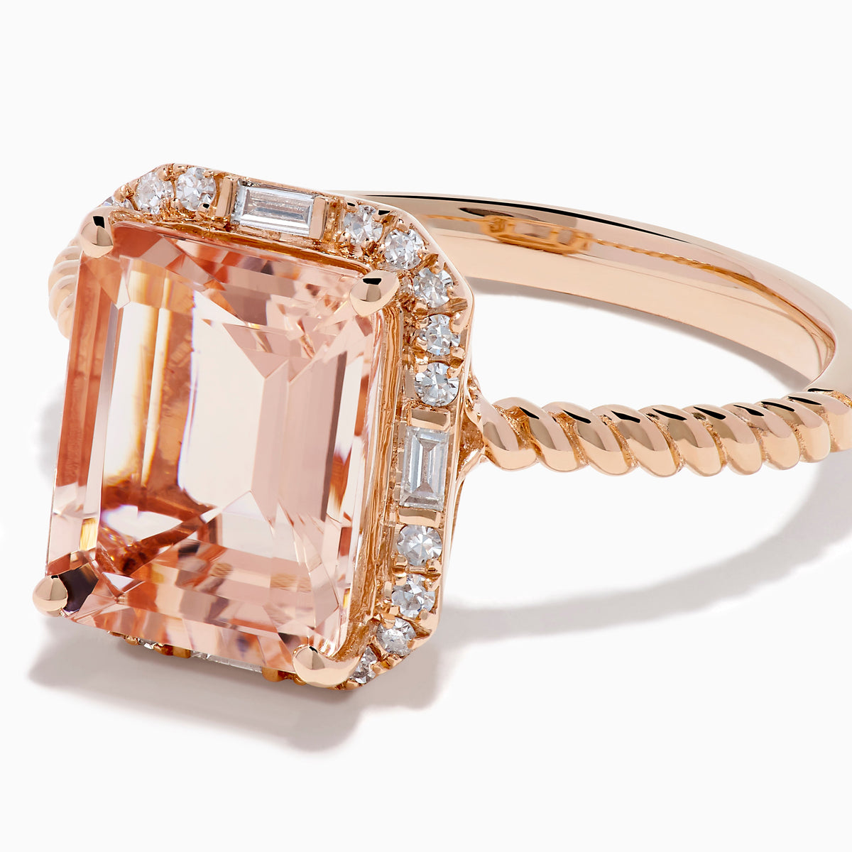Morganite and Diamond Emerald-Cut Halo Ring in 14K Rose Gold view 2