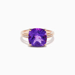 Amethyst and Diamond Solitaire Ring in 14K Rose Gold