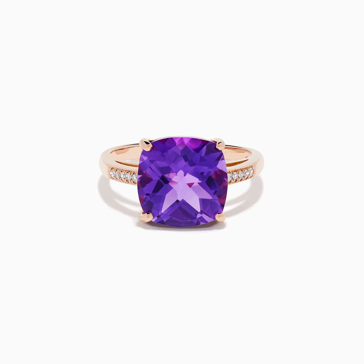 Amethyst and Diamond Solitaire Ring in 14K Rose Gold