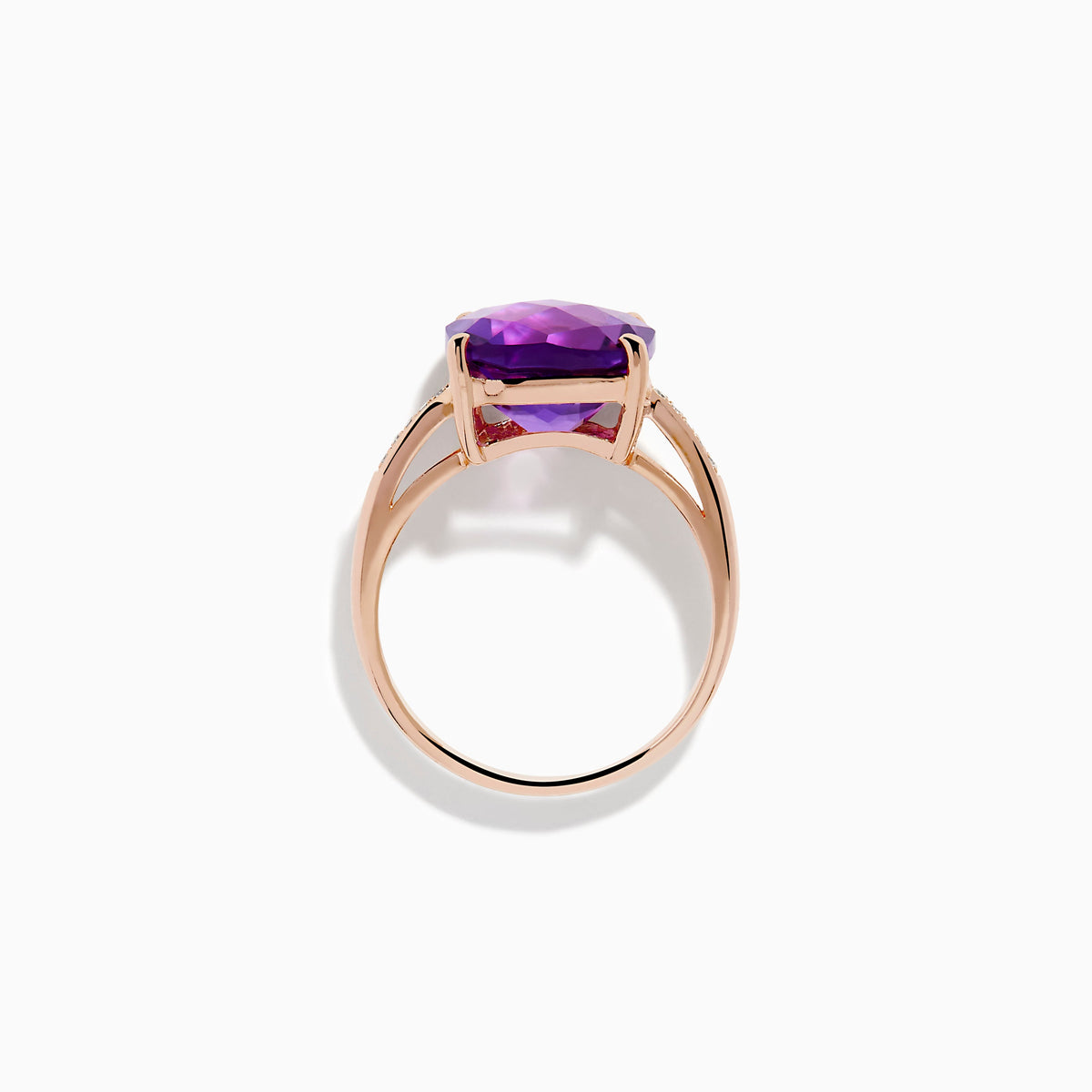 Amethyst and Diamond Solitaire Ring in 14K Rose Gold view 3