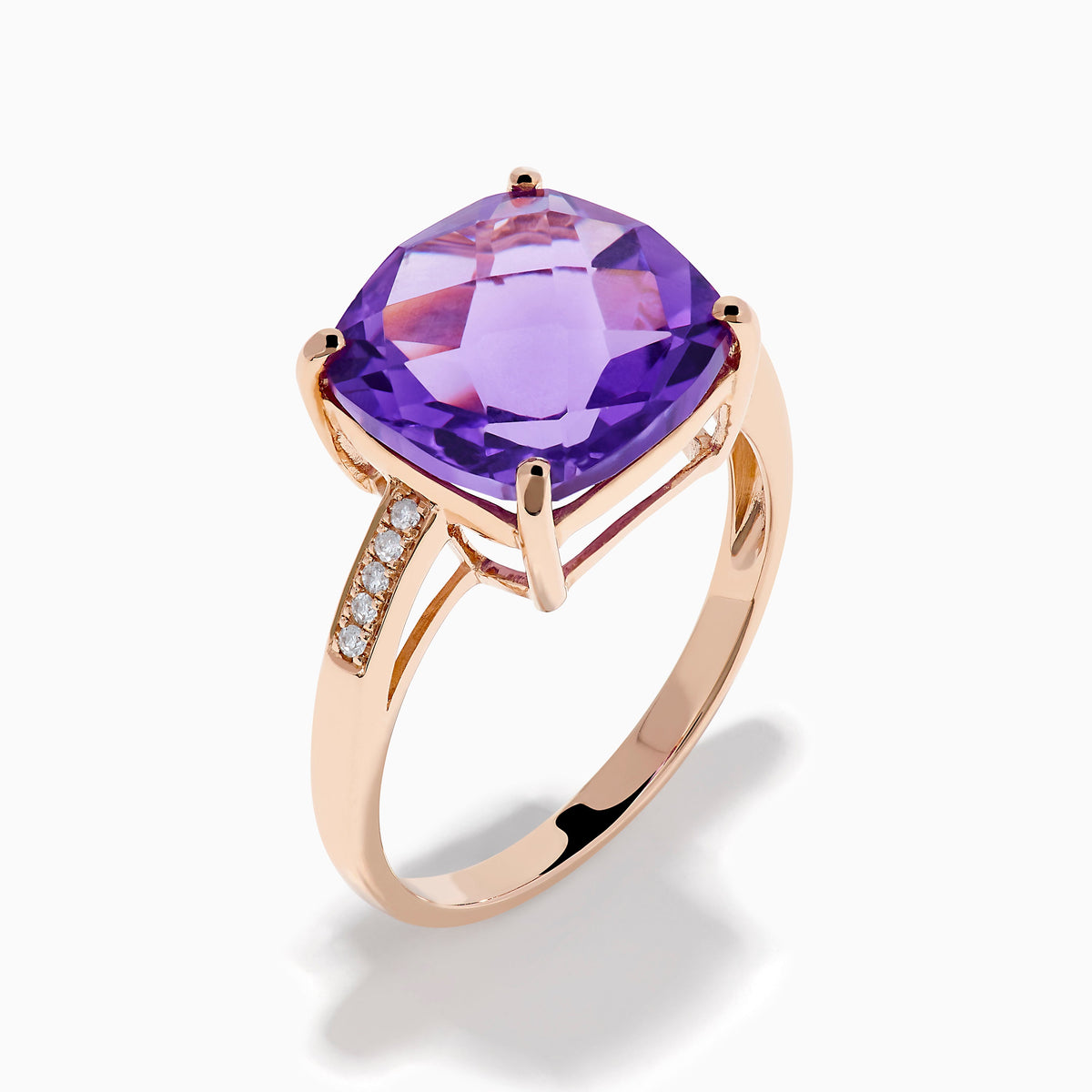 Amethyst and Diamond Solitaire Ring in 14K Rose Gold view 4