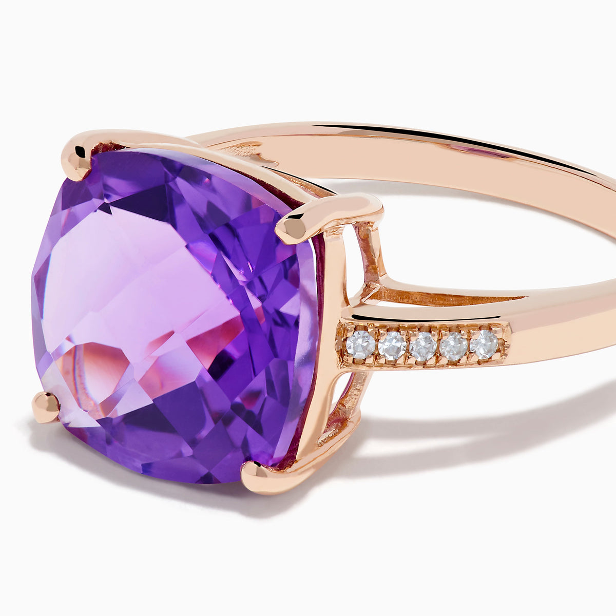 Amethyst and Diamond Solitaire Ring in 14K Rose Gold view 2
