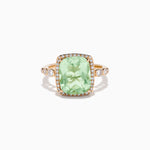 Green Amethyst and Diamond Halo Cocktail Ring in 14K Rose Gold