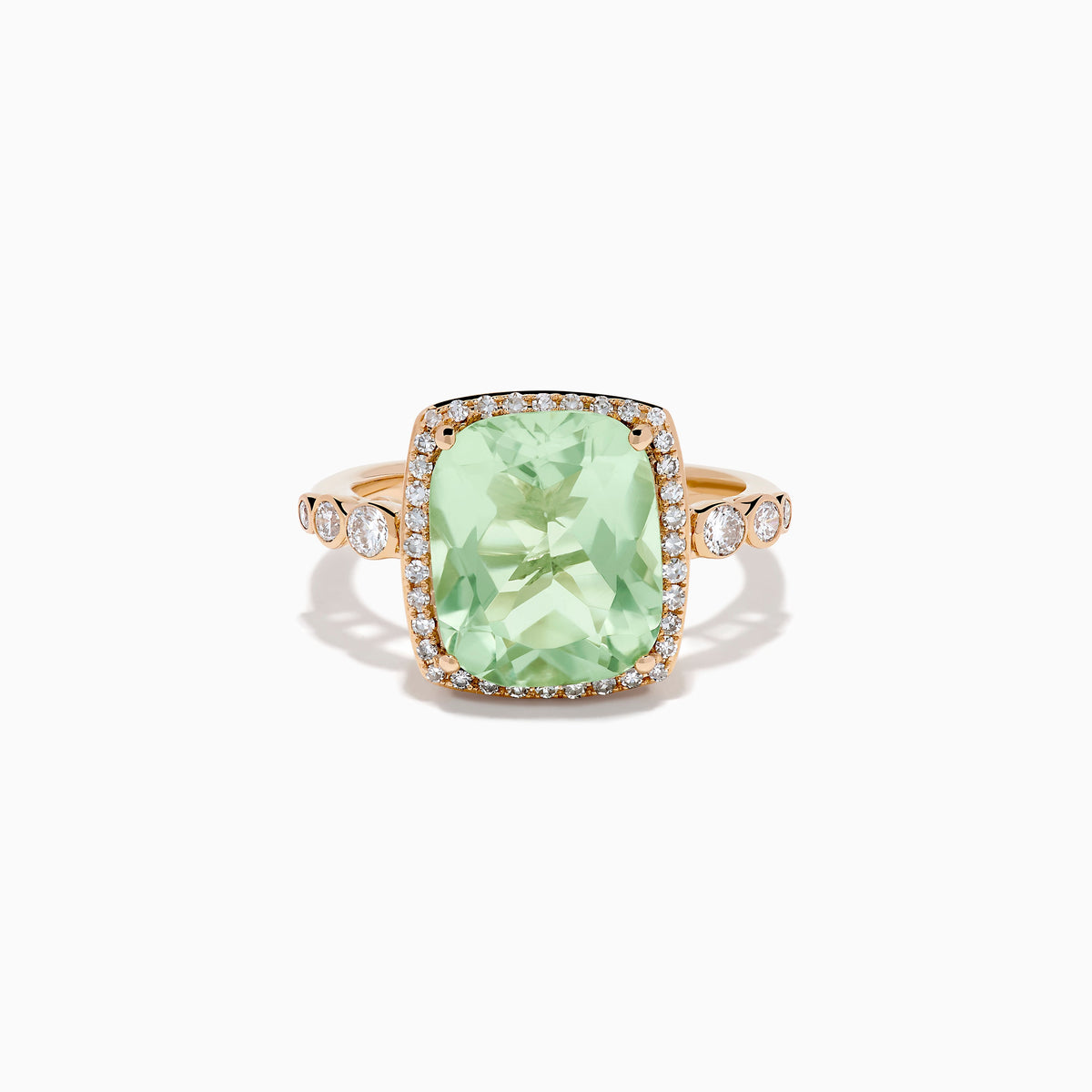 Green Amethyst and Diamond Halo Cocktail Ring in 14K Rose Gold