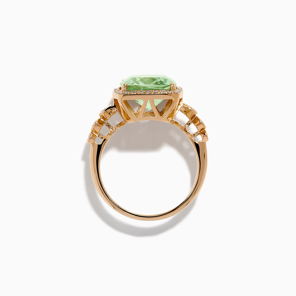 Green Amethyst and Diamond Halo Cocktail Ring in 14K Rose Gold view 3